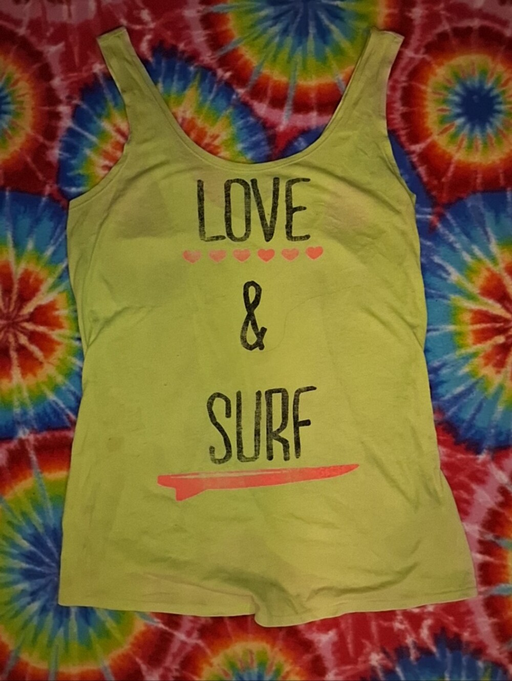 Arizona Jeans Co Lime Green 'Love & Surf' Tank Top Size Large